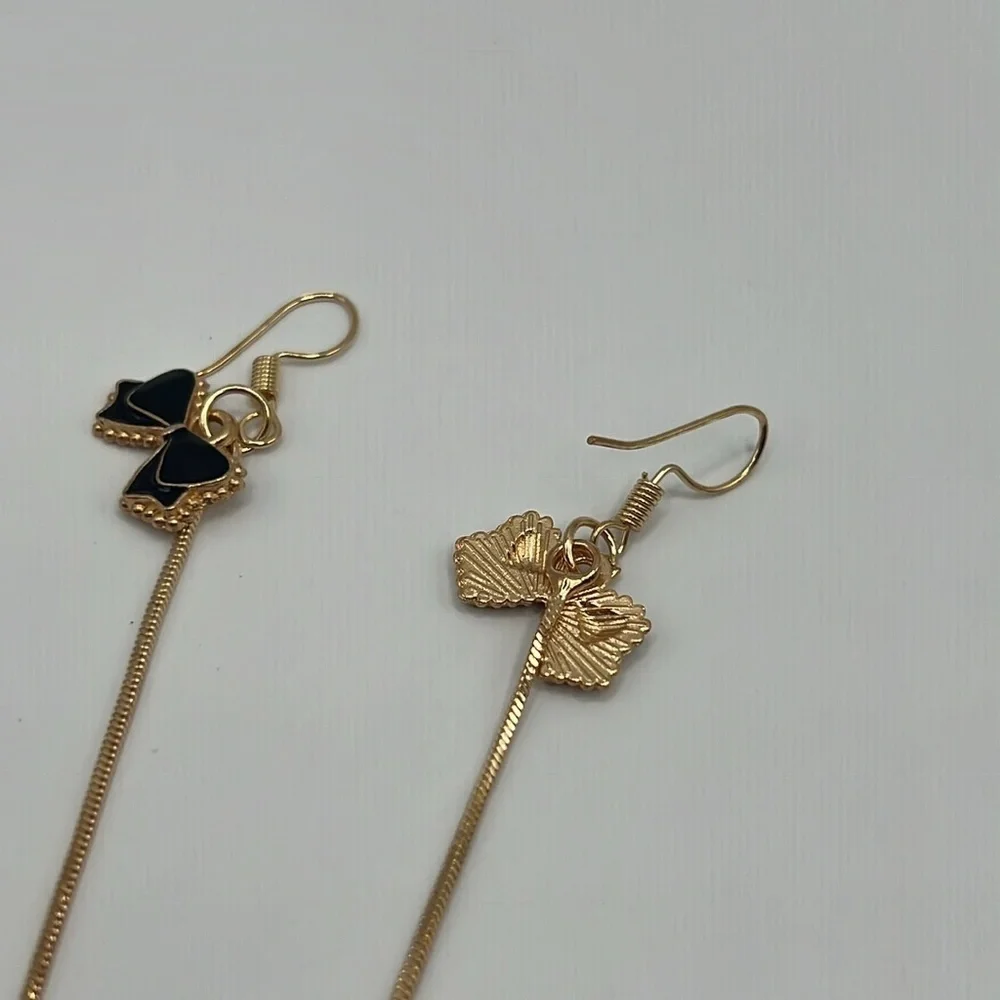 Black Enamel Bow Tassel Earrings
